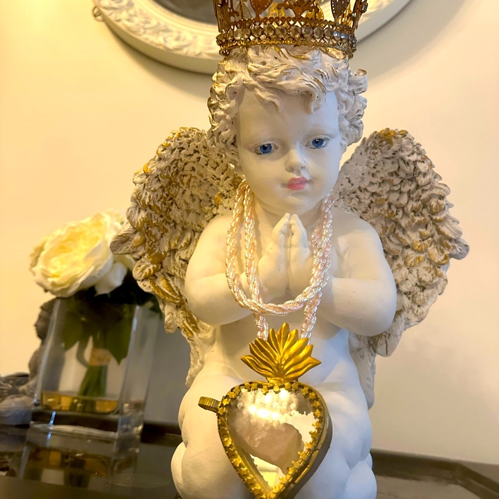 Gold and White Cherub Figurine with Crown
